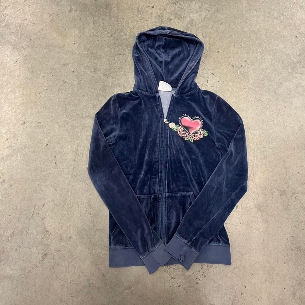 Vintage Y2K velvet bedazzled juicy couture‎ ankh royalty full zip up hoodie